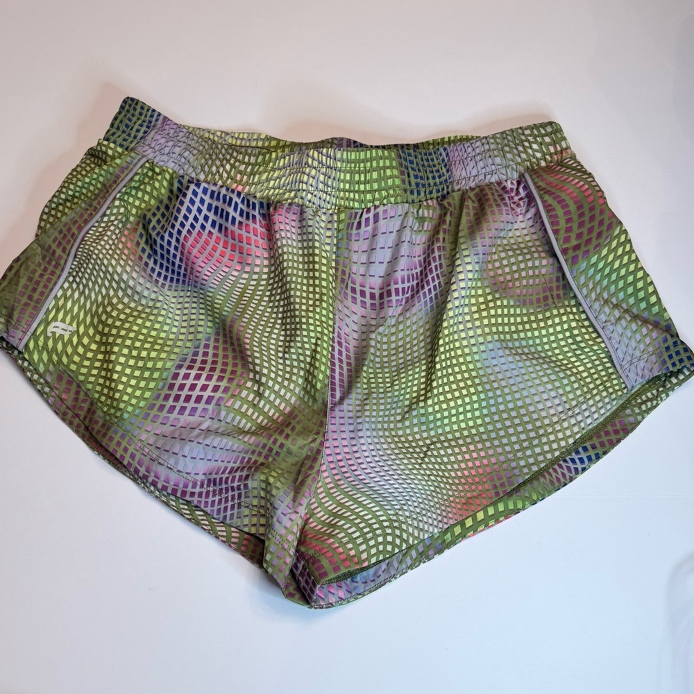 Fabletics XL Multicolor Grid Print Running Shorts Activewear Workout Gym